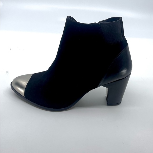 Black Suede Heeled Boots with Silver Metallic Toe Cap - Picture 4 of 9